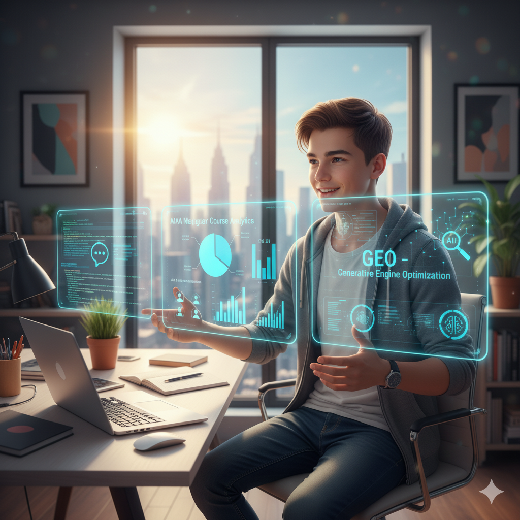 Jeune entrepreneur de 16 ans créant des tutoriels vidéo sur les chatbots IA pour AIAA Navigator